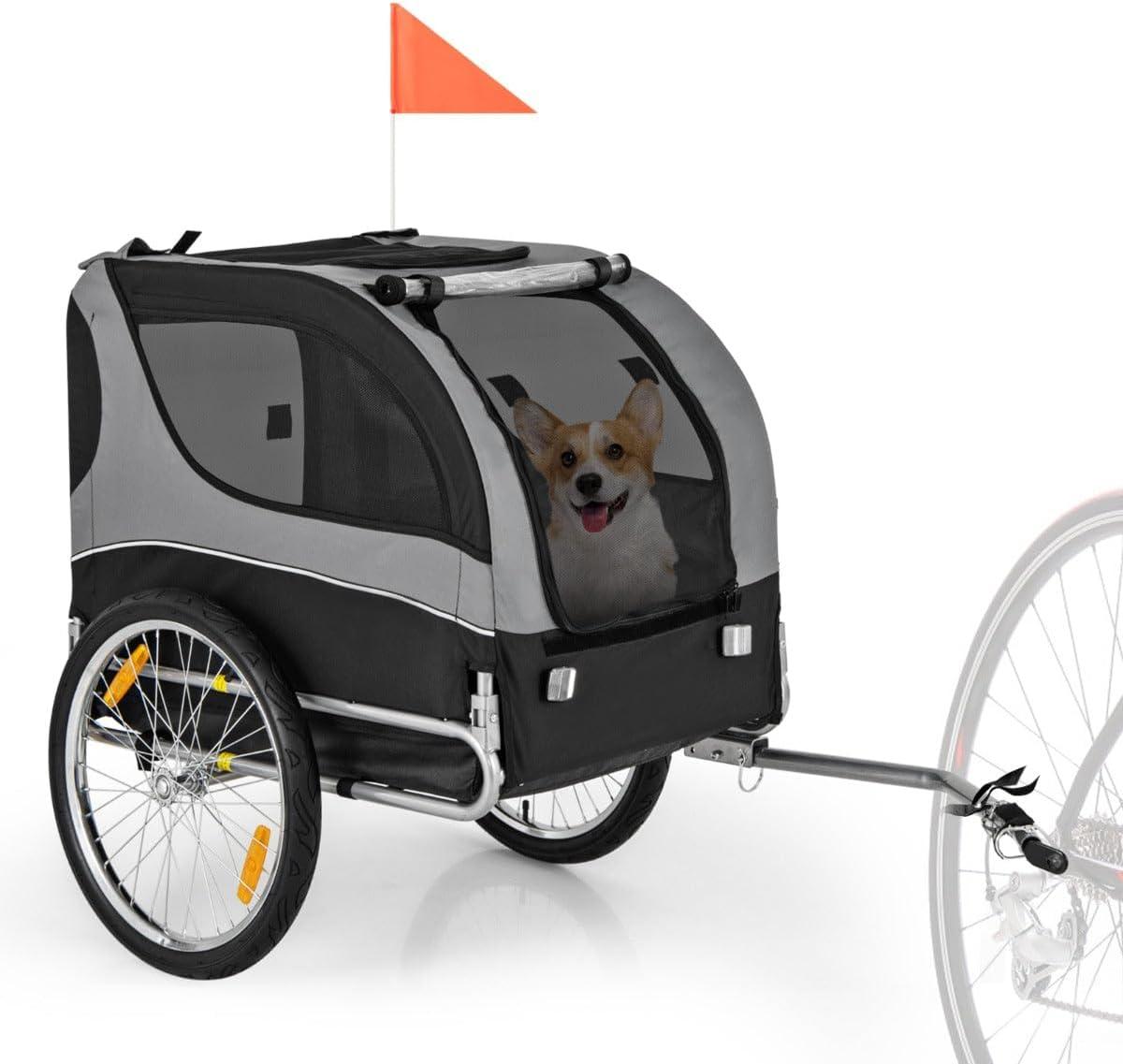 Klappbarer Fahrradanhänger für Haustiere, 135 x 72 x 95 cm, bis 40 kg, mit Sicherheits- und Belüftungsmerkmalen aus Oxford-Gewebe, grau