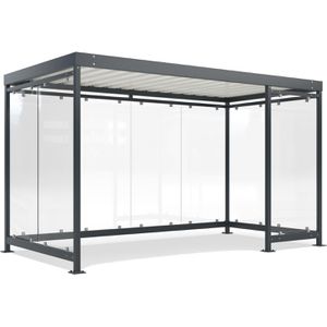 WSM Personenunterstand Köln K4 b/c, anthrazit, aus Metall, 3 Wände + Windfang aus Glas, 420 x 217cm (B/T), für 8 Personen