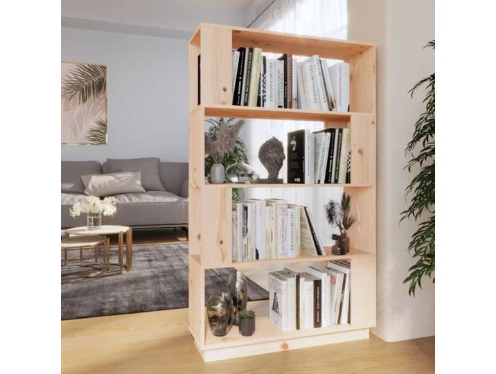 Bibliothèque/Séparateur de pièce - ALOMEJOR - 80x25x132 cm - Bois massif - Beige - Pratique et décoratif