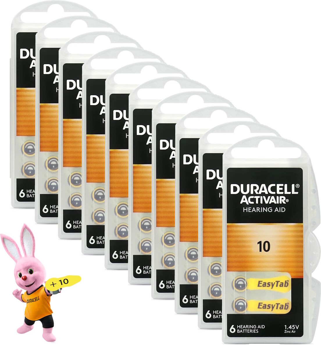 Duracell Activair Size 10 EasyTab Hearing Aid Batteries (Yellow)   60-Pack