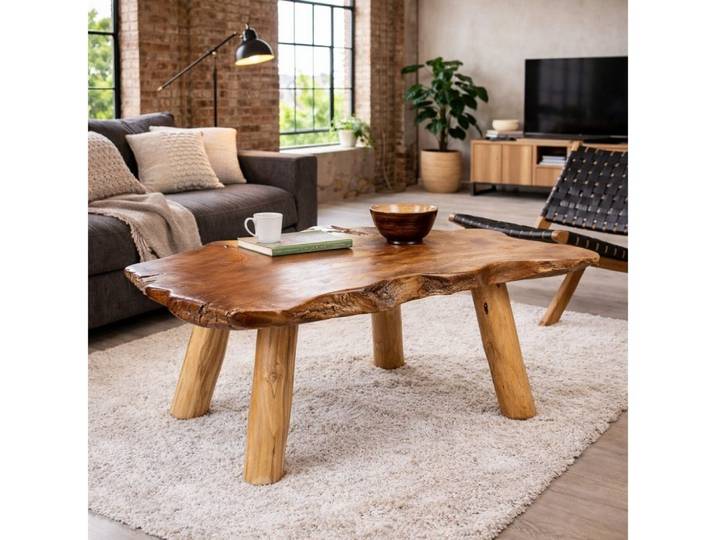 LebensWohnArt Couchtisch Einzigartiger Teak Couchtisch PRIMITIV ca.120cm Wurzelholz