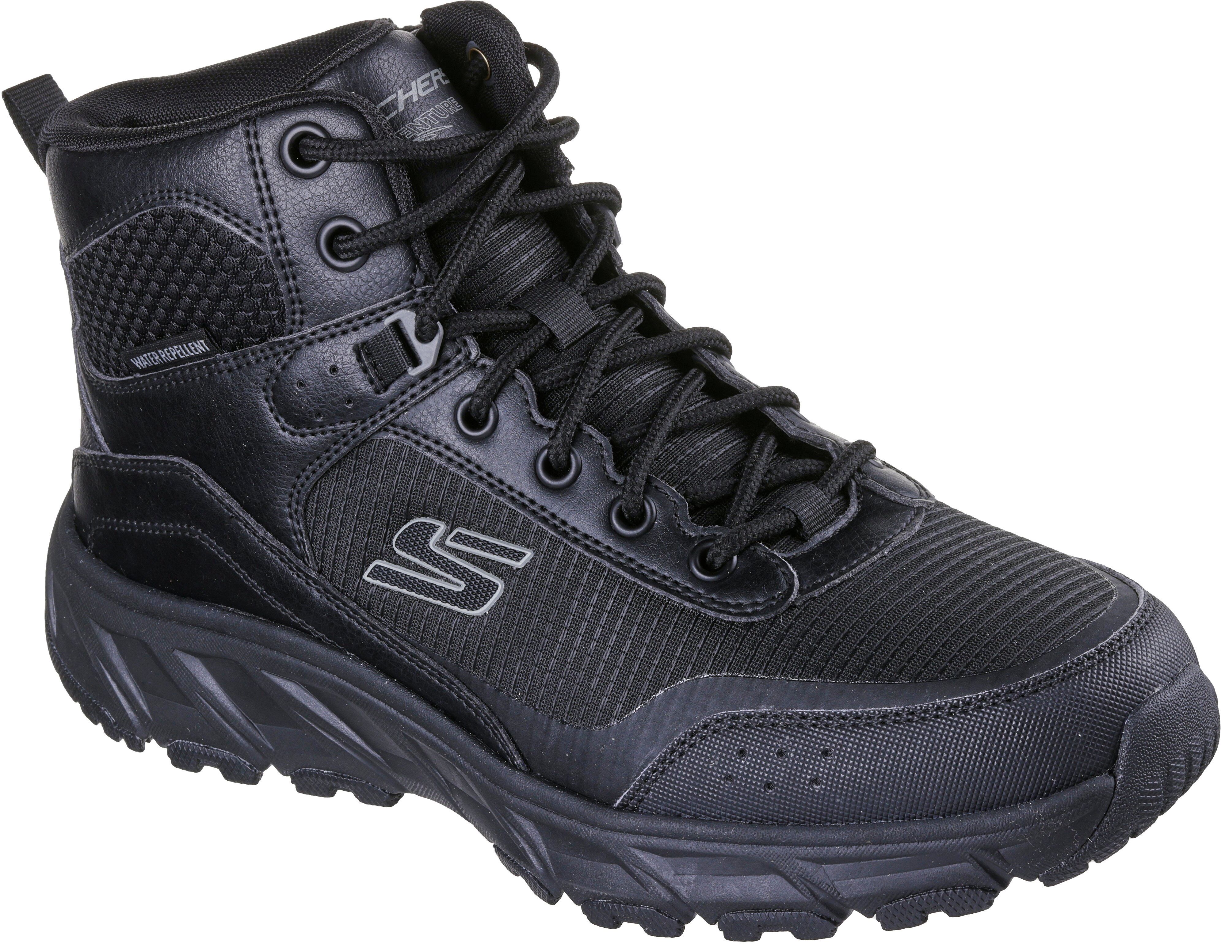 Trekkingschuh SKECHERS "HILLCREST 2.0", Herren, Gr. 41, schwarz, Lederimitat, Textil, Schuhe Trekkingschuh, Schnürboots, Freizeitschuh, wasserabweisend schwarz 41