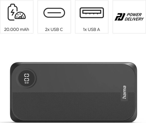 Hama Powerbank - 20000 Mah, Sort