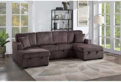 Esofastore Contemporary Style 3pc Convertible Sectional Chocolate Finish Pull Out Sofa