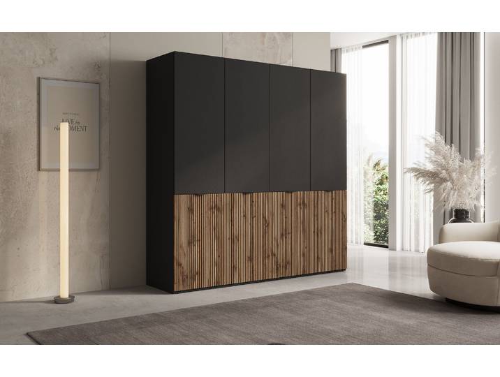 Moduro Naro Duo – Zweimoduliger Design-Kleiderschrank in Eiche Wotan - Schwarz - Luxusbetten24