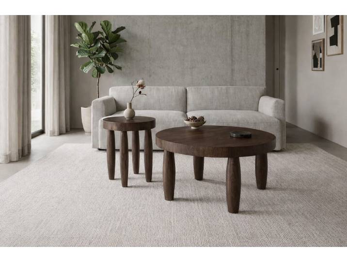 JVmoebel Couchtisch Couchtisch-Set Moderner Stil Braun Holzbeine Holzplatte Runder Tisch, Made in Europa