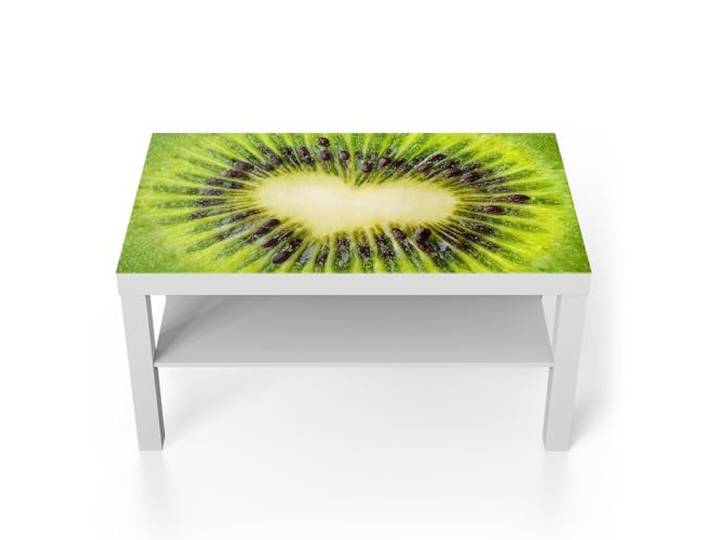 DEQORI Glastisch weiß groß 90x50 cm Motiv Herzliche Kiwifrucht ausgefallener Beistelltisch aus Glas Hochglanz Couchtisch fürs Wohnzimmer moderner Couch Tisch mit Design
