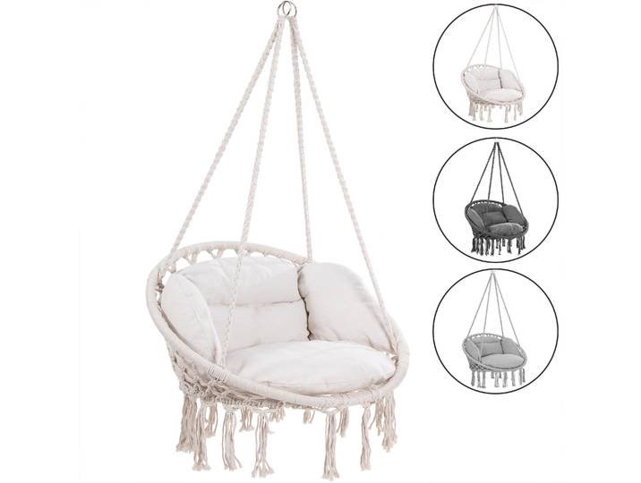 DETEX® Fauteuil suspendu avec coussins gris hamac extérieur chaise suspendue balancelle relax jardin capacité 150 kg fauteuil de lecture