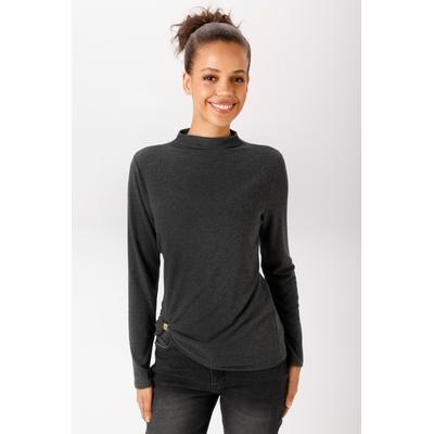 Langarmshirt ANISTON CASUAL, Damen, Gr. 46, graumeliert, Feinstrick, Obermaterial: 62% Polyester, 33% Viskose, 5% Elasthan, meliert, figurumspielend hüftbedeckend, Shirts Langarmshirt, mit dekorativer Schnalle am Saum - NEUE KOLLEKTION