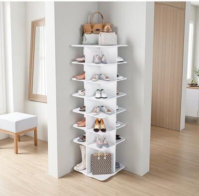 ZWYO HOSIMU "72""H 7-Tier Rotating Shoe Rack Tower Spinning 360° Revolving Organizer Free Standing, High Bottom Design Fits 28 Pairs of Shoes."