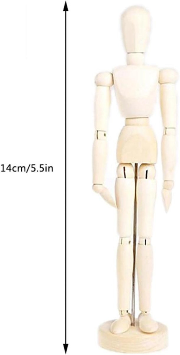 Houten Oefenpop voor Kunstenaars - Flexibele Gewrichten - Houtkleur - Hoogte: 20 cm