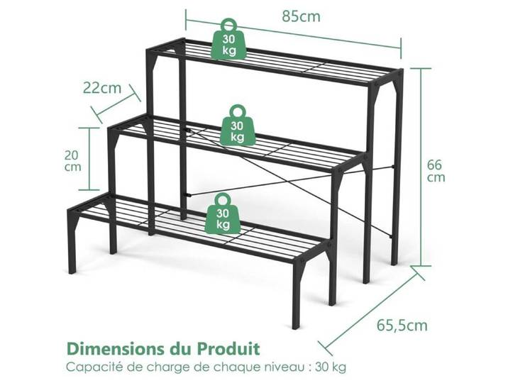 GIANTEX Support pour Plantes en Acier à 3 Niveaux Support de Rangement pour Pots de Fleurs en échelle Conception ultifonctionnel