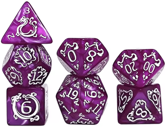 Inspire Curations Dragon Pattern 7 Piece Polyhedral DND Dice Set For Tabletop RPG Adventures plum