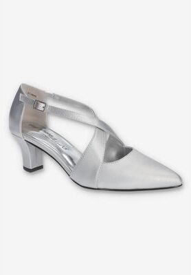 Women's Elegance Pump by Easy Street in Silver Satin (Size 11 M)