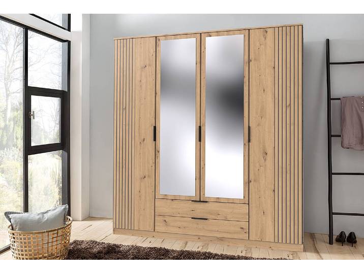 Armoire à portes battantes 180cm Marron/Imitation chêne Artisan Avec portes miroir