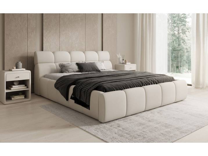 Designer Polsterbett Dallas Stoff mit Stauraum - 140x200 - Beige - Luxusbetten24