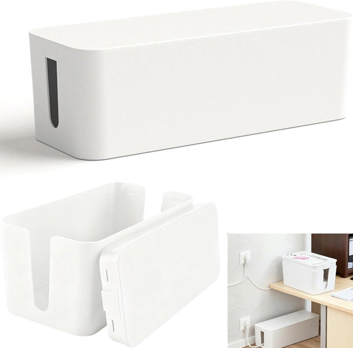 Kabelopbergdoos voor kabelbeheer en desk organizer, 2-pack, Wit