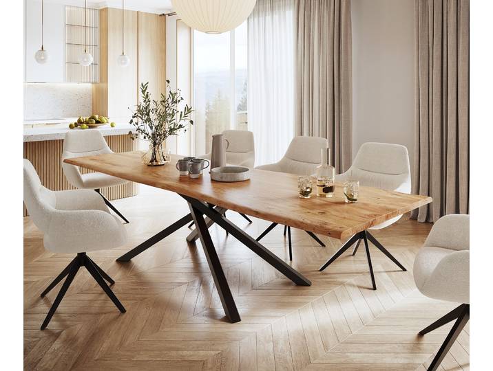 Table à manger Edge 300x100 acacia nature cadre croisé rectangle noir Live Edge