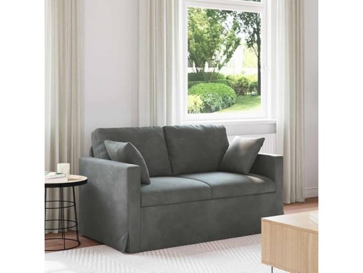 ZQQLVOO Sofa Dunkelgrau Samt 138 cm, 2-Sitzer Modular Design, Metallrahmen, Holzarmlehnen, für Wohnzimmer