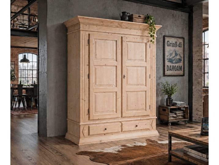 Massiver Schrank Bavaria-Isabella aus Fichtenholz im klassischen Landhausstil – Montierte Lieferung – 3%-Vorkasse-Rabatt