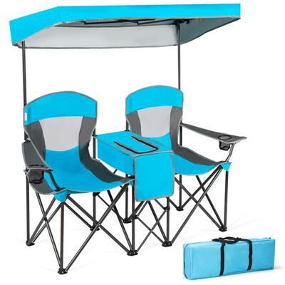 Costway Patented Portable Folding Camping Canopy Chairs with Cup Holder-Blue