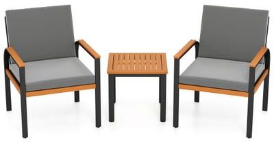 Costway 3 Piece Patio Furniture Set Outdoor Conversation Set with Coffee Table-Grey