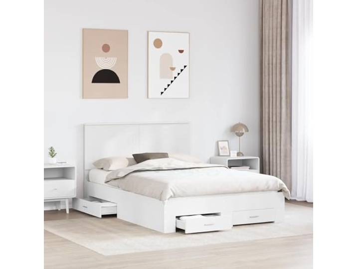 KTHLBRH Bettgestell, weiß, 160 x 200 cm, Holz, mehrschichtig Mit Schubladen, Lattenrost, modernes Design, einfache Montage, für Schlafzimmer