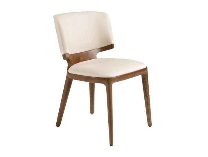 Angel Cerda Stuhl Modell 4206 aus cremefarbenem Kunstleder, Beige, Holzwerkstoff, Echtholz,Nussbaum, Essen/Getränk, Füllung: Polyurethan (PUR),Polyurethan (PUR),Polyurethan (Pur), nicht einzeln stellbar,Freiform,Freiform, 53x78x55 cm, Esszimmer, Stuhl