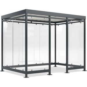 WSM Personenunterstand Köln K3 c/c, anthrazit, aus Metall, 3 Wände + Windfang aus Glas, 318 x 217cm (B/T), für 6 Personen