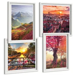 BILDER SET 4er Set - 50x50 cm & 40x60 cm Weißer Rahmen - Berglandschaften mit dem Fahrrad
