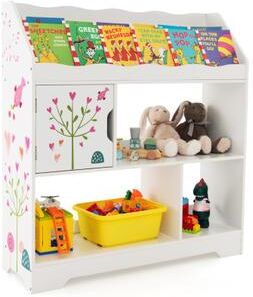 Costway Kids Toy Storage Organizer with Book Shelf and Storage Cabinet-White