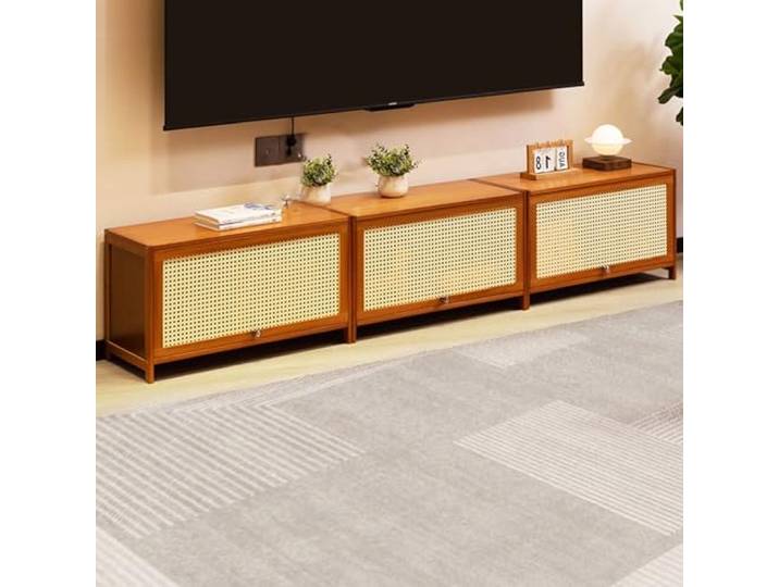 CUXAHO TV-Schrank, Fernsehtisch mit 2 Rattan-Gurtband Türen, TV Board Fernsehtisch Lowboard Fernsehschrank(180cm/71in)