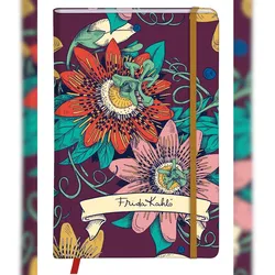 Clairefontaine 4x Frida Kahlo, Notizbuch mit festem Einband A6 10,5x14,8 cm, 80 Blatt, blanko, Lesezeichen, Gummibandverschluss, sortiert - 116216C