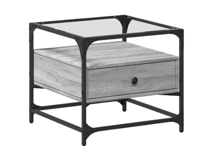 LKJephalotrop Couchtisch mit Glasplatte Grau Sonoma 50x50x45 cm Moderne quadratische Glasplatte mit stabilem Stahlgestell für Ihr Wohnzimmer, pflegeleicht und elegant.