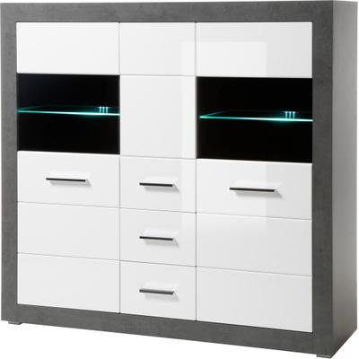 Highboard HOME AFFAIRE "Etero", grau (schwarz concret, weiß mdf hochglanz, applikation schwarz concret), B:149cm H:142cm T:42cm, Sideboards, Highboard, Breite 149 cm