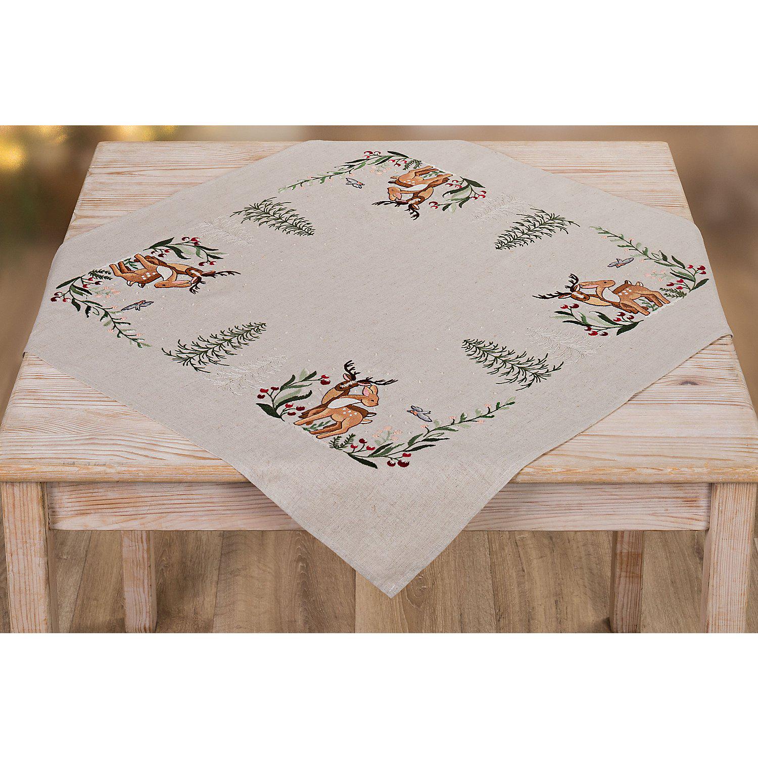 Stickmitteldecke "Winterwald & Rehe"