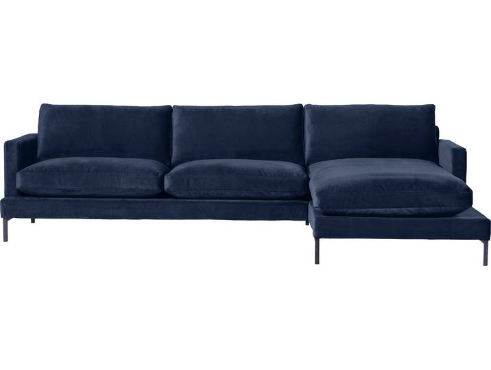 Ecksofa ANDAS Welland, L-Form , blau (dunkelblau), B:290cm H:84cm T:171cm, Luxus-Microfaser weich (100% Polyester);Samtvelours (100% Polyester), Sofas, Ecksofa, mit schwarzen Metallfüssen, mit Federfüllung im Sitz- und Rückenkissen