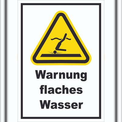 HB-Druck Schild Warnung flaches Wasser A6 (105x148mm)