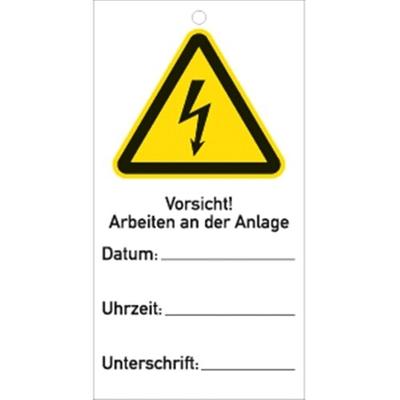 Schild Sicherheitsanhänger Vorsicht!Arbeiten an d. Anlage,Kunststoff,76x147mm,10Stk./VE