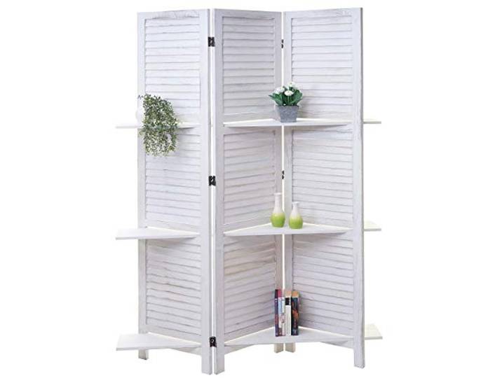 Mendler Paravent T752 mit Regalböden 170x125cm - weiß/weiß