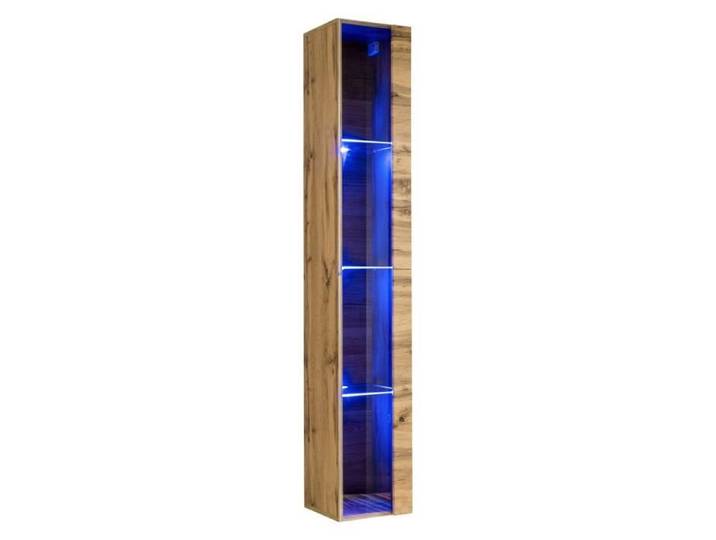 Vitrine suspendue coloris chêne Wotan avec 1 porte vitrée et éclairage LED inclus. Collection SWITCH.