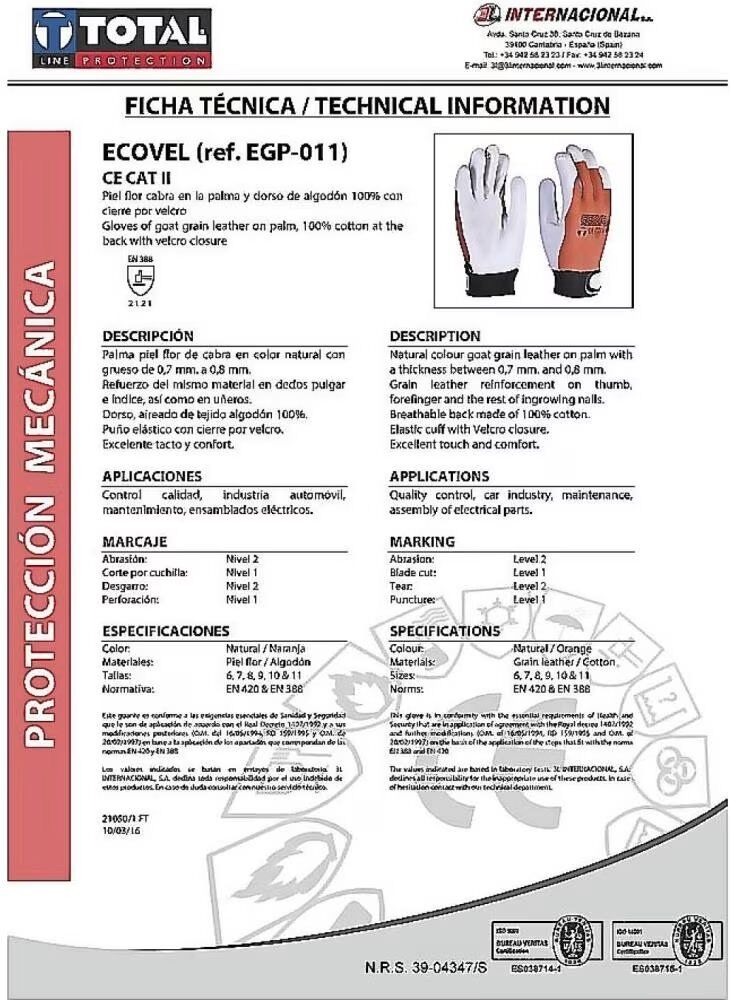 Guantes De Protección Y Señalización 3l Alta Visibilidad Naranja Talla Única Unisex