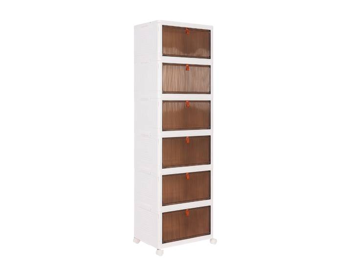 Aufbewahrungsbox faltbar mit Rollen 6er Set weiss/braun