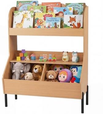 Costway Kids Toy Storage Organizer Wooden Montessori Bookshelf with 2 Storage Bins-Natural