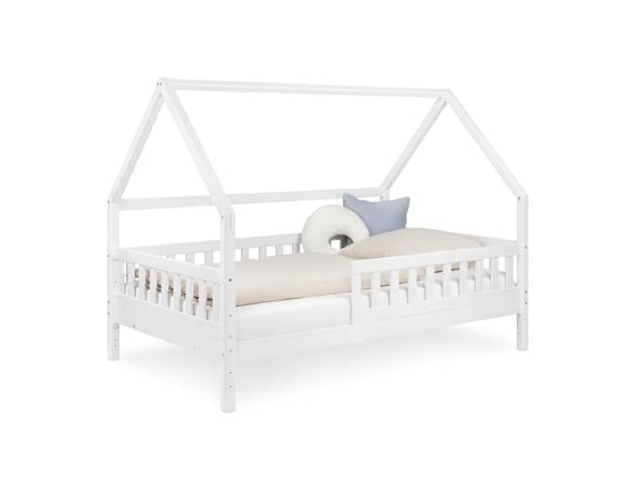 Ehrenkind® Hausbett 120x200 cm Weiß, Kinderbett & Bodenbett mit Rausfallschutz und Rollrost, Montessori Bett aus Massivholz