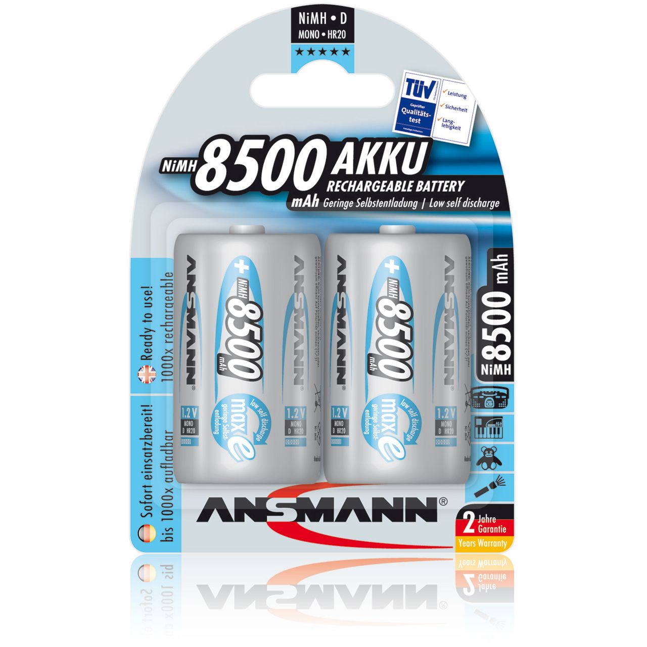 ANSMANN maxE HR20 Nickel-Metall-Hydrid D Mono Akku 8500 mAh 2er Pack