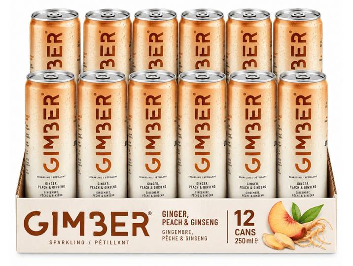 GIMBER Boisson gazeuse Ginseng-Pêche Energy Pack 12x25cl