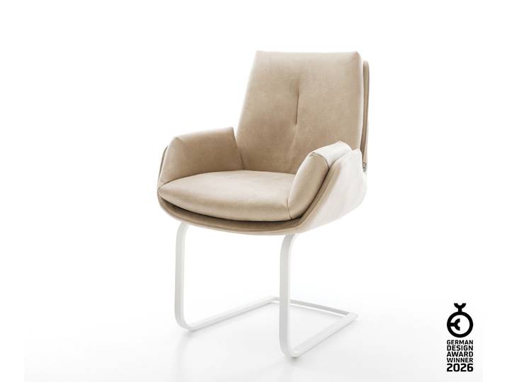 Freischwinger Clea-Flex Mikrofaser Beige Vintage Freischwinger flach Weiß, Esszimmerstühle