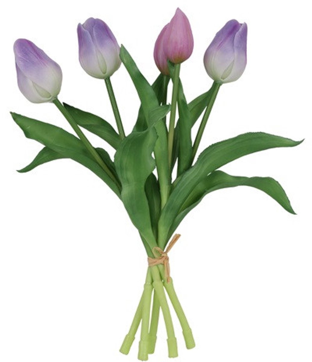 Countryfield Kunstboeket Tulpen Paars en Wit - 5 Stuks - 3D Geprint