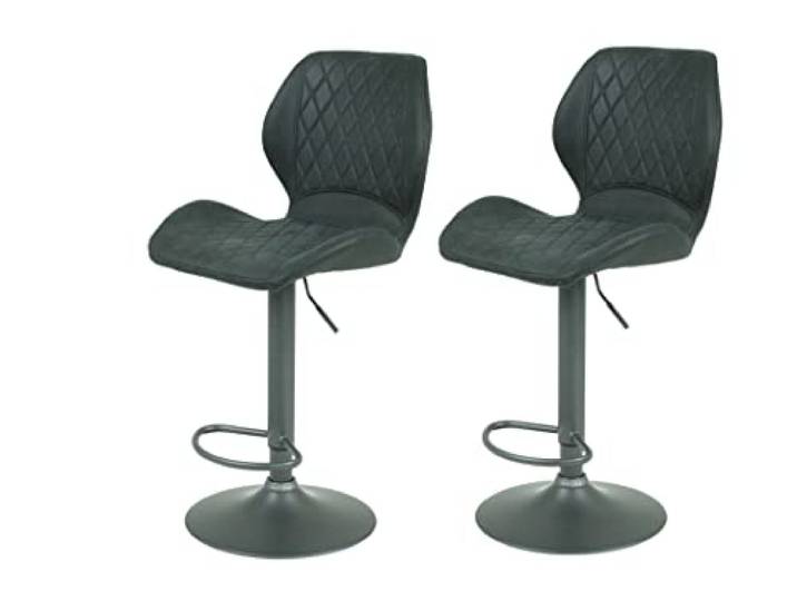 Hela Tische, 2er Set Barhocker Bistrohocker Sonja, Bezug Vintage Anthrazit, Metallfuß Grau, höhenverstellbar mit Lift, drehbar 360°